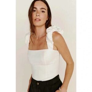 Reformation White Ruffle Strap Tank Top